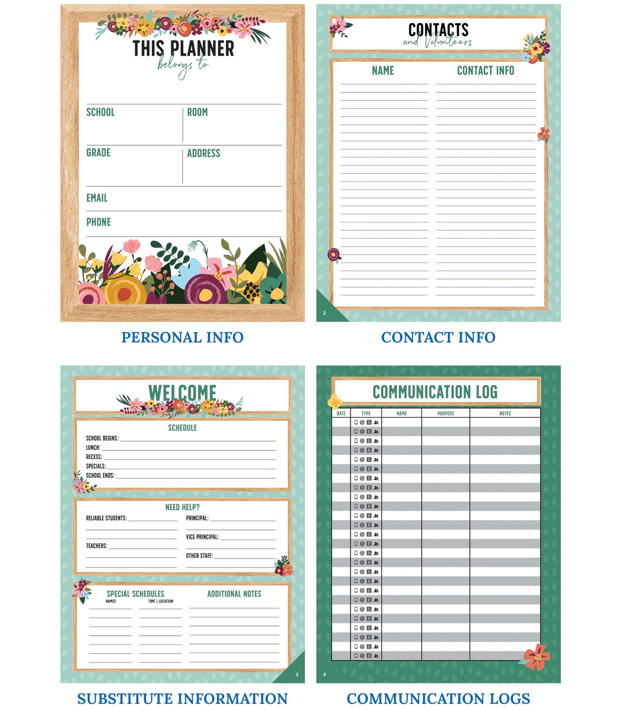 Carson Dellosa Grow Together Teacher Planner, 8" x 11" Spiral Bound Planner With Planner Stickers, Undated Daily Planner, Weekly & Monthly Planner, School Supplies for Classroom Organization