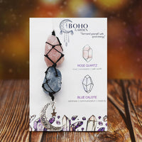 BOHO GARDEN Hanging Car Charm - Rose Quartz, Blue Calcite - Dangling Moon & Healing Crystal Accessories, Rearview Mirror Decorations - Love, Connection, Self-Worth, Calmness, Communication, Creativity Rose Quartz-blue Calcite