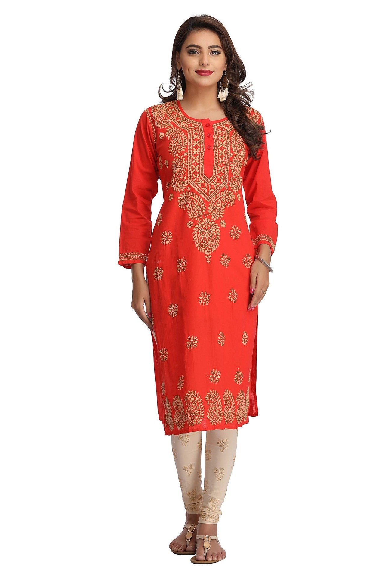Ada Lucknowi Hand Embroidered Chikankari Straight Cotton Kurti Kurta for Women A188271