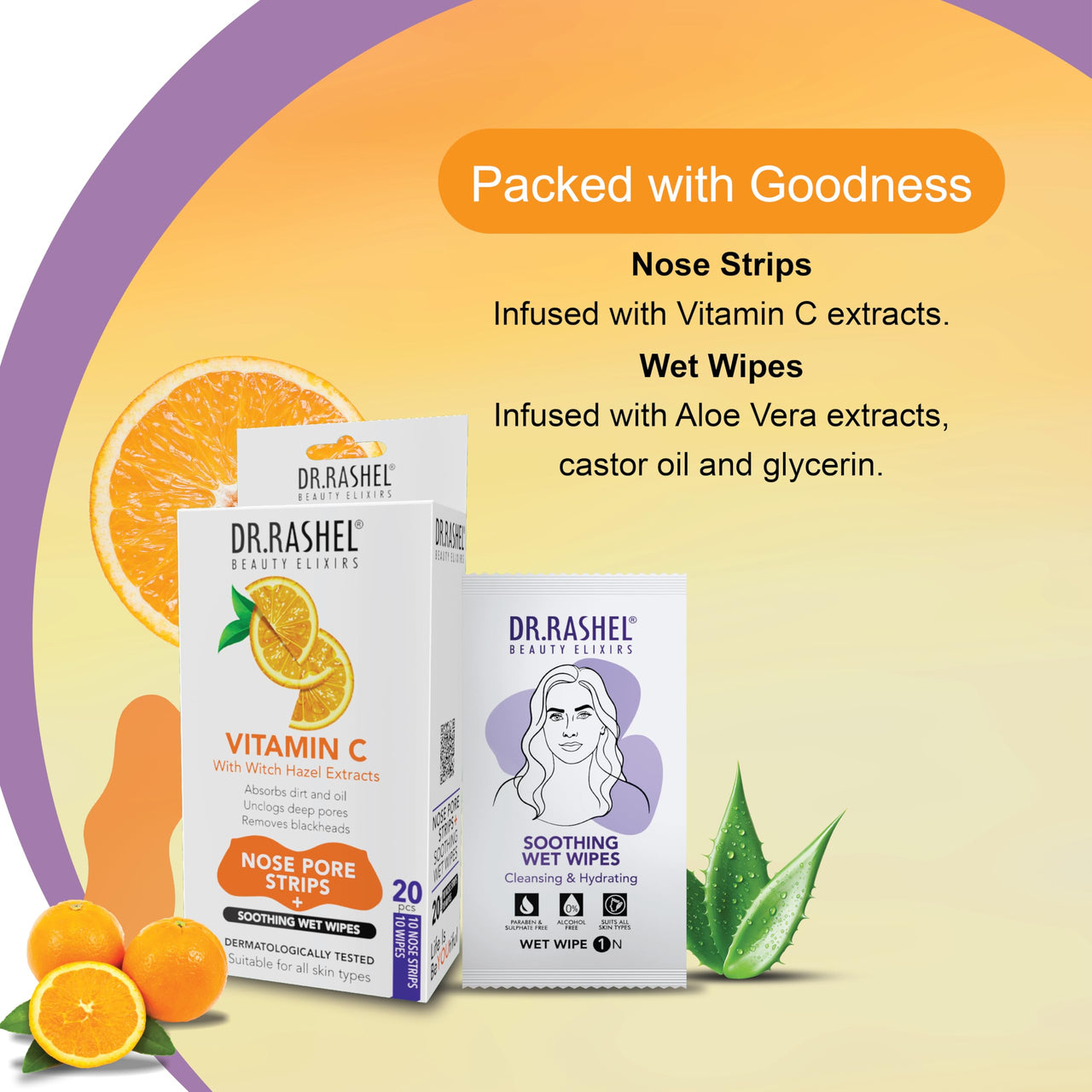 DR.RASHEL Vitamin C Nose Strip With Hazel Extracts Observes Dirt And Oil (10 Strips &10 Wipes)