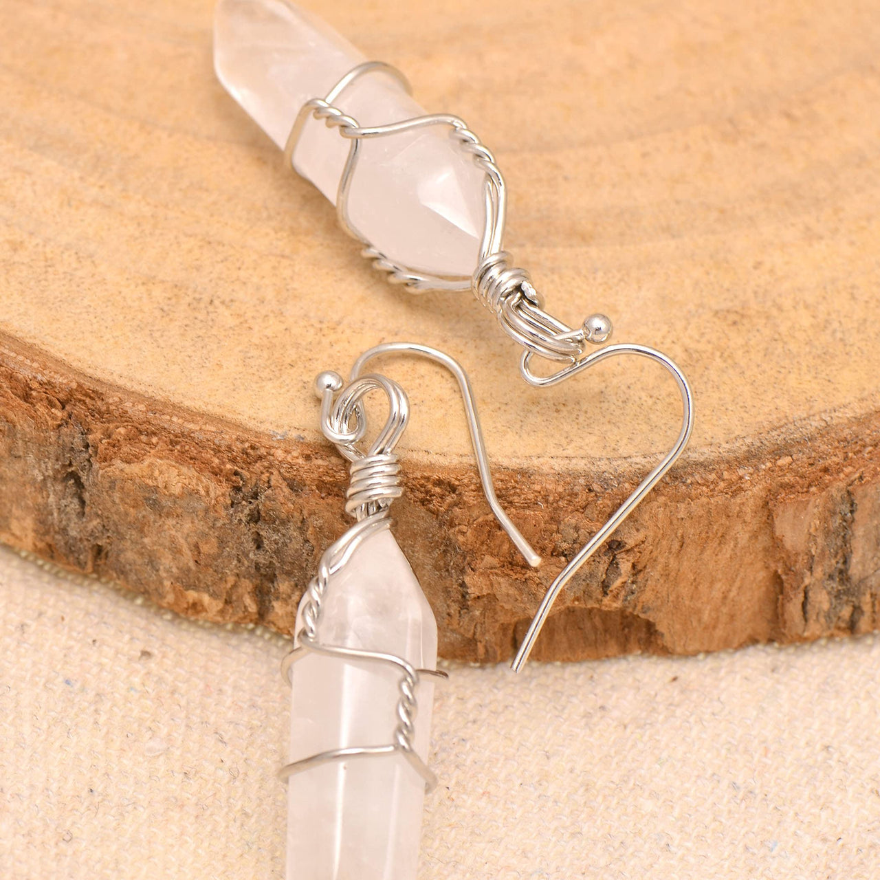 Paialco Hand Wired Healing Crystal Point Chakra Dangling Earrings for Women White Quartz