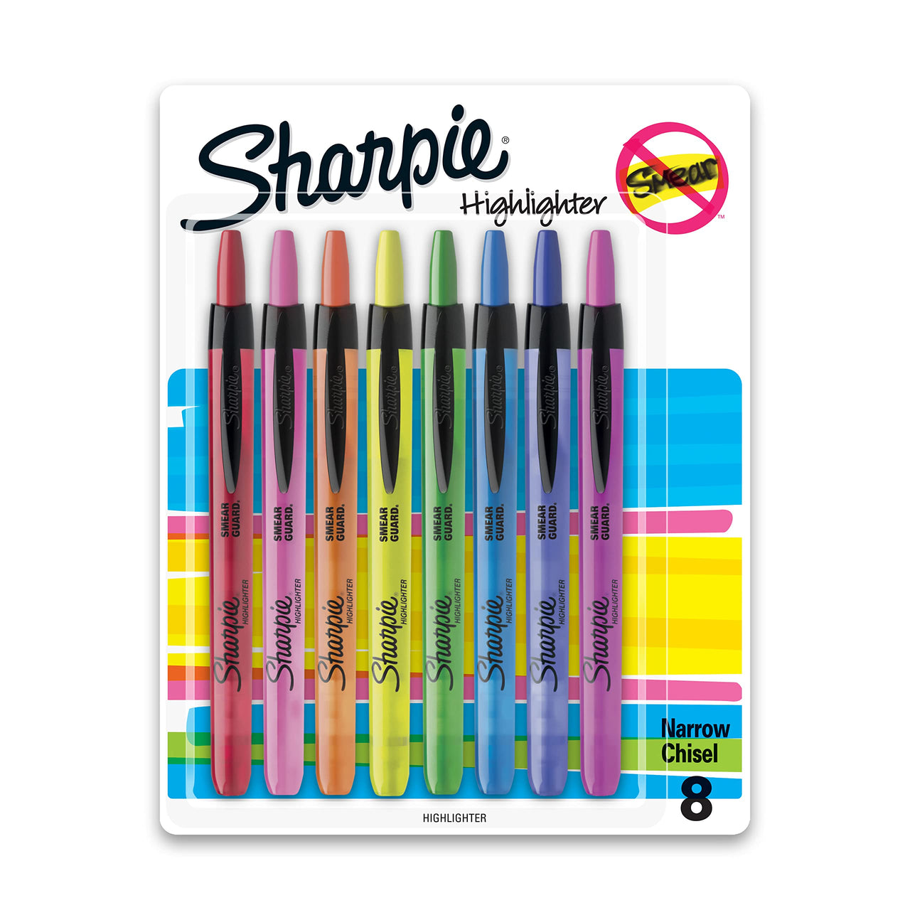 Sharpie Retractable Highlighters, Chisel Tip, Assorted, 8 Count 8 Count Assorted