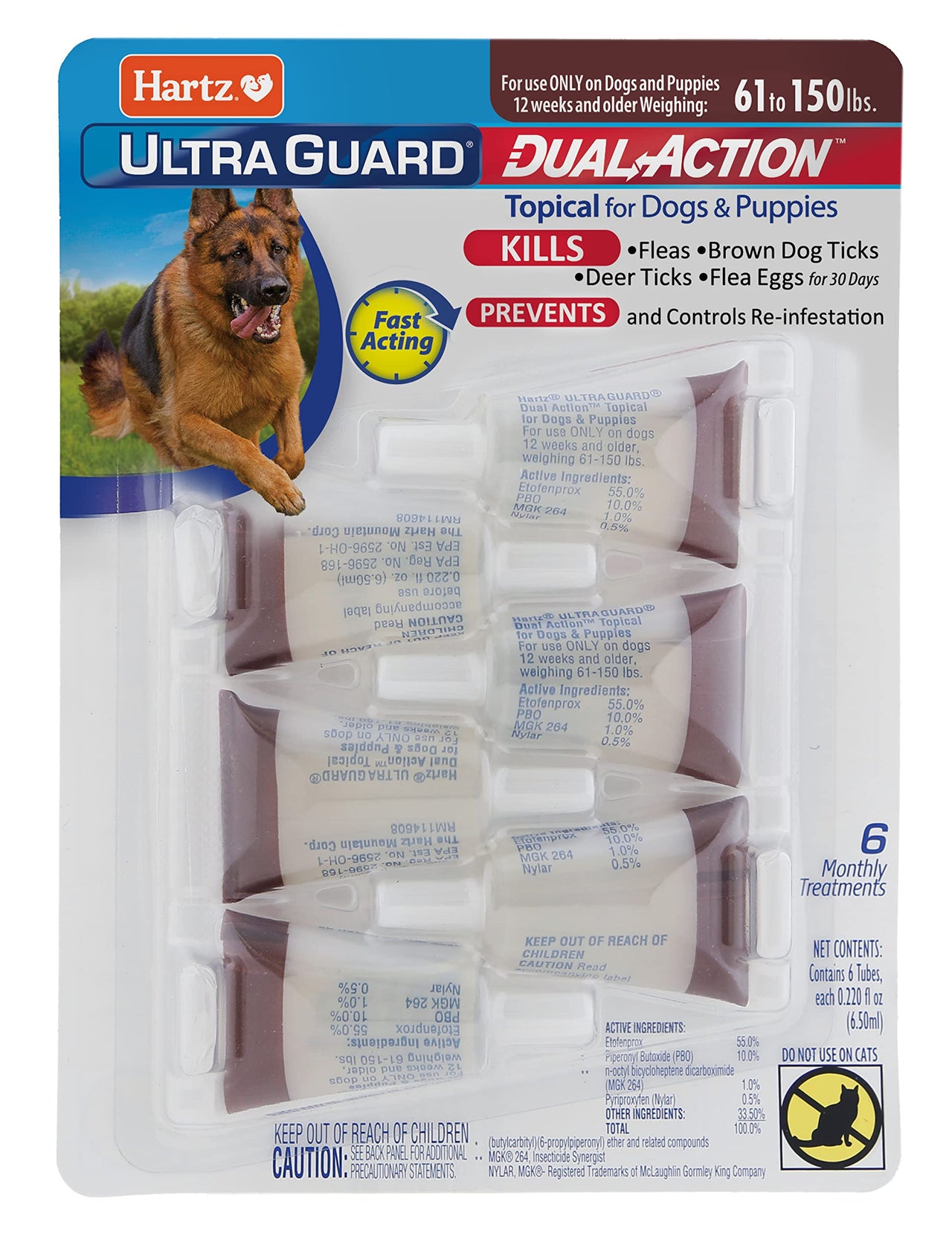 Hartz UltraGuard Dual Action Flea & Tick Topical Dogs & Puppies Treatment & Prevention, 6 Months, 60+ lbs