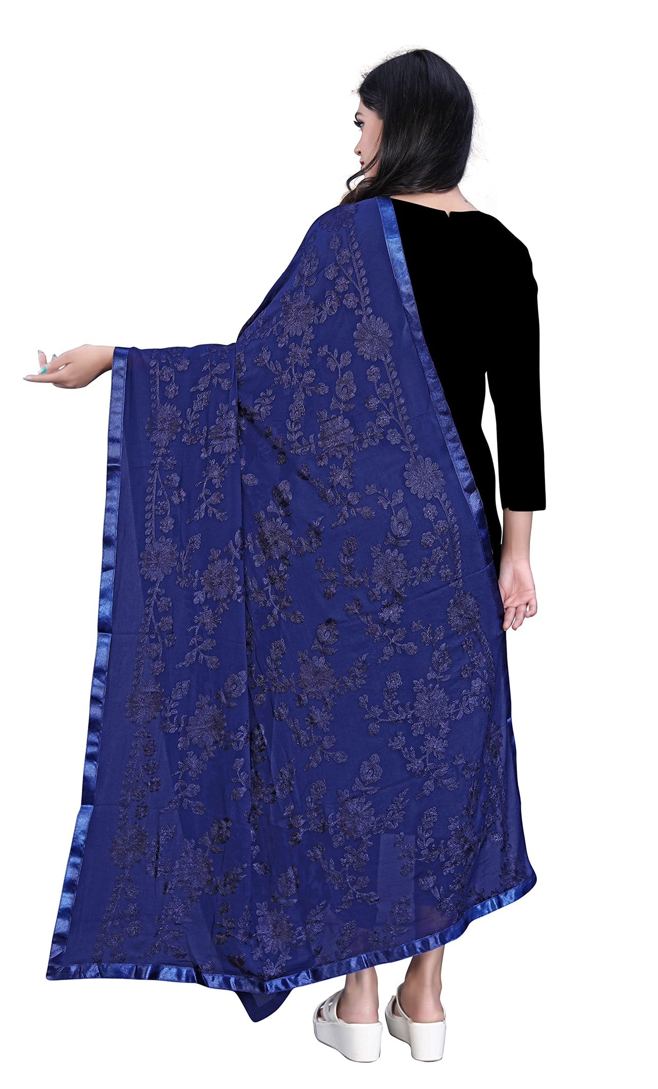 AKSHAR LLC Women's  Embroidered Chiffon Dupatta