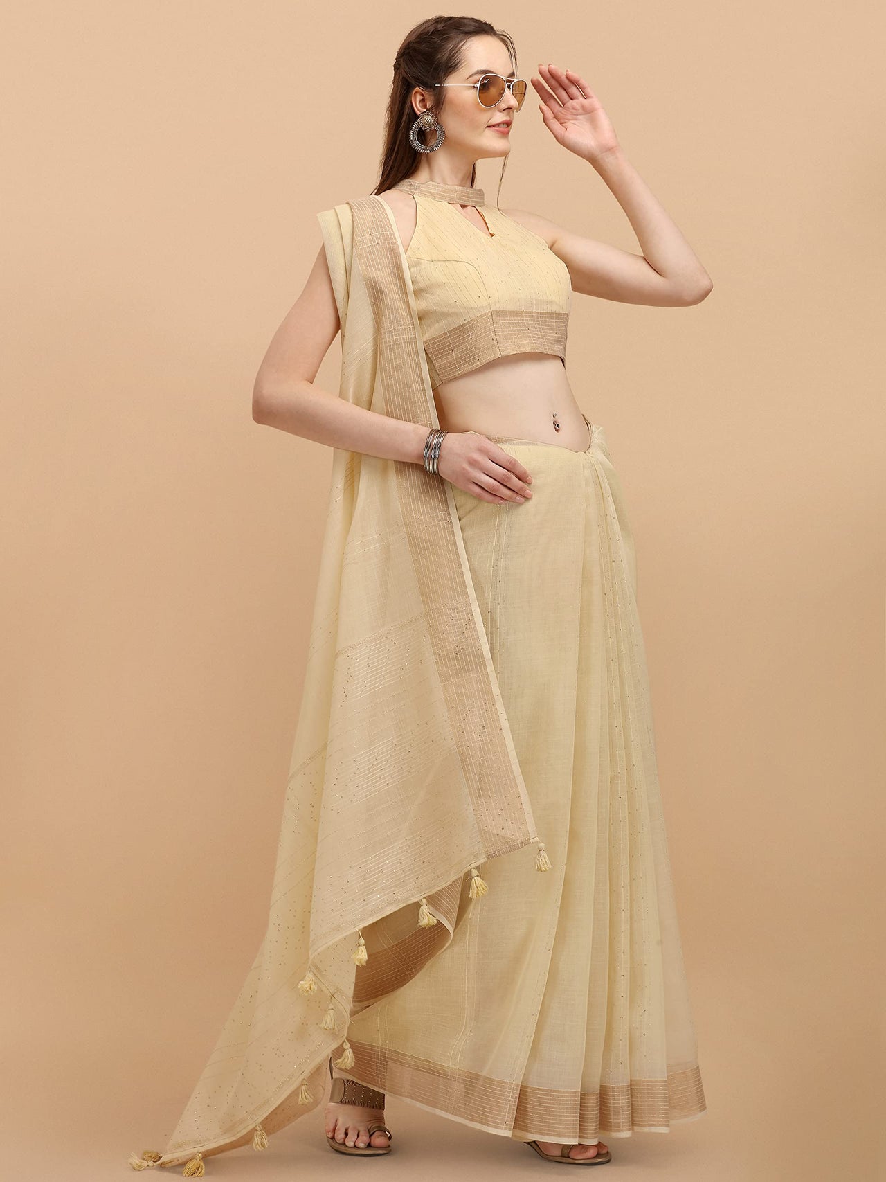 DUNGRANI Women's  Linen Saree With Blouse Piece