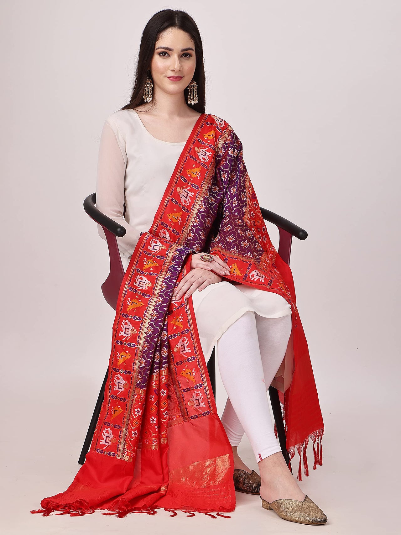 KAPAAHA Women's  Woven Silk Blend Patola Fulwadi Dupatta, Width 45 inch, Length 2.5 meter