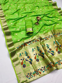 Pandadi Saree Women's  Paithani Silk Saree With Blouse Piece