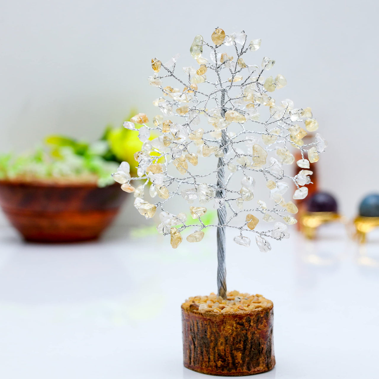Citrine Chakra Tree of Life - Crystal Tree for Positive Energy, Handmade Gemstone Tree, Feng Shui Decor - Good Luck Money Tree Bonsai, Healing Crystals, Home Decoration, Spiritual Mystical Gift Citrine (Silver Wire)