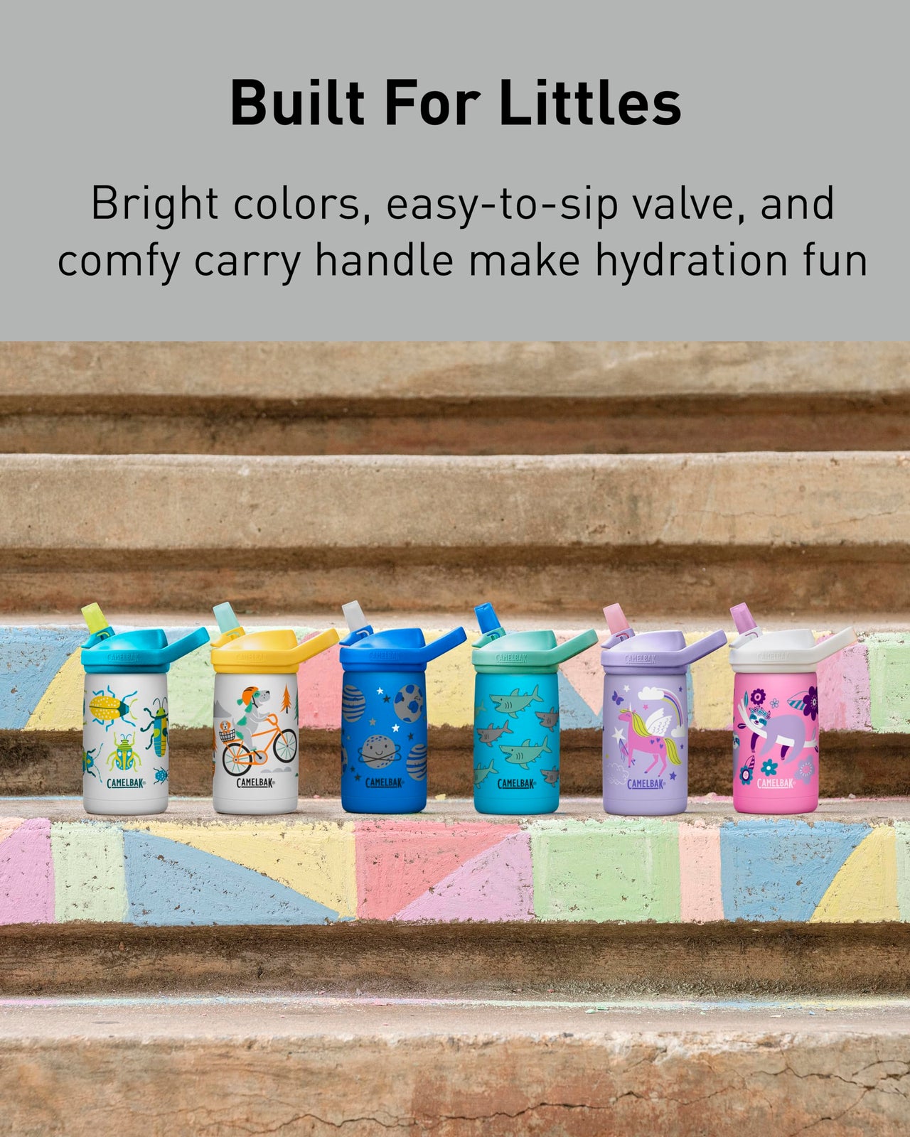 CamelBak Eddy+ Kids Water Bottle with Straw, Insulated Stainless Steel - Leak-Proof When Closed School of Sharks