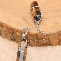 Natural Tiger Eye Wire Wrapped Point Crystal Earrings for Women Reiki Energy Healing Natural Tiger Eye