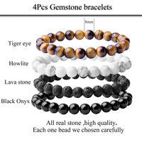 WRCXSTONE Natural 8mm Gorgeous Semi-Precious Gemstones Healing Crystal Stretch Beaded Bracelet Unisex Black, White, Brown