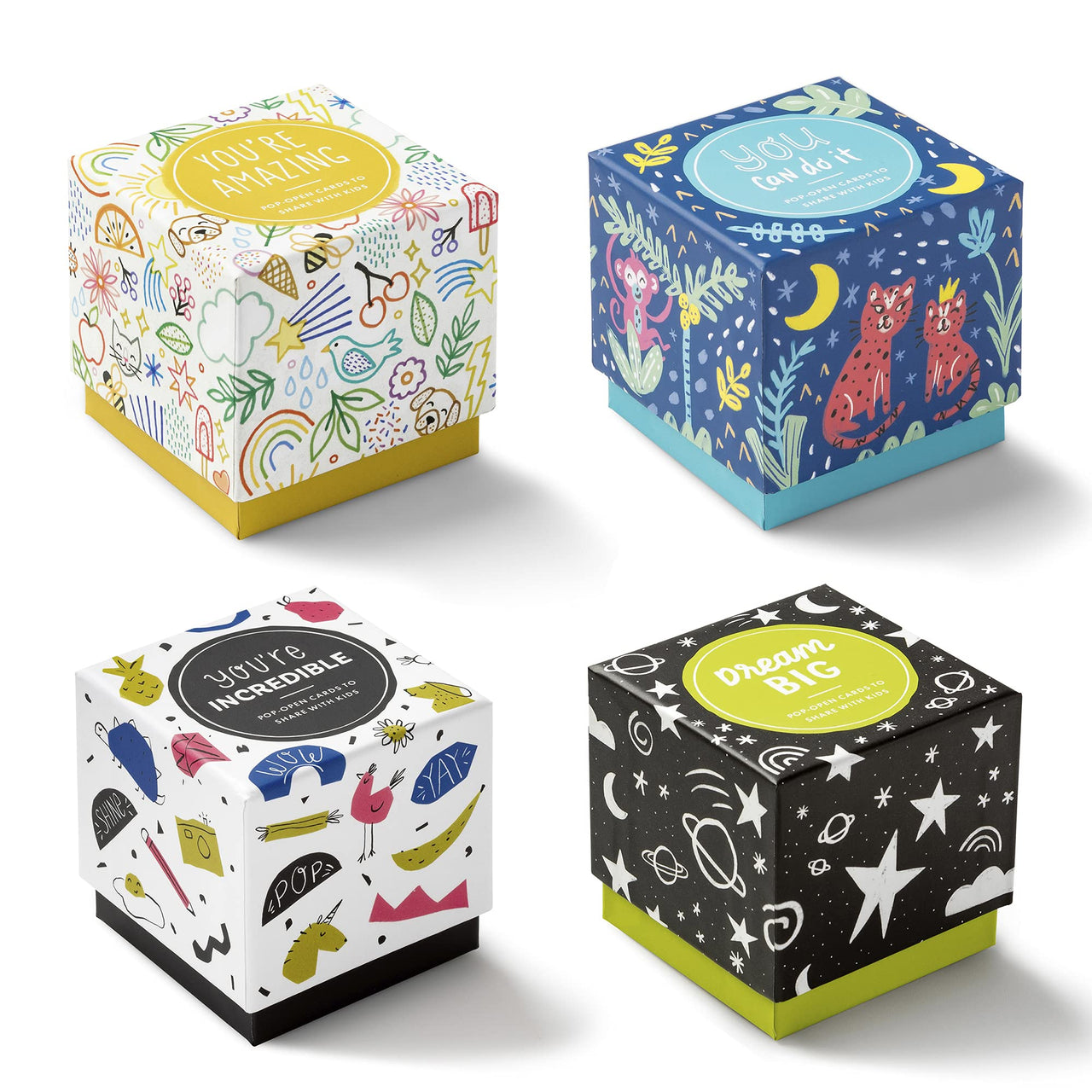 Compendium ThoughtFulls for Kids – 4-Pack of You're Amazing, You Can Do It, You're Incredible, Dream Big – 120 Pop-Open Cards to Share with Kids, Each with a Different Inspiring Message Inside