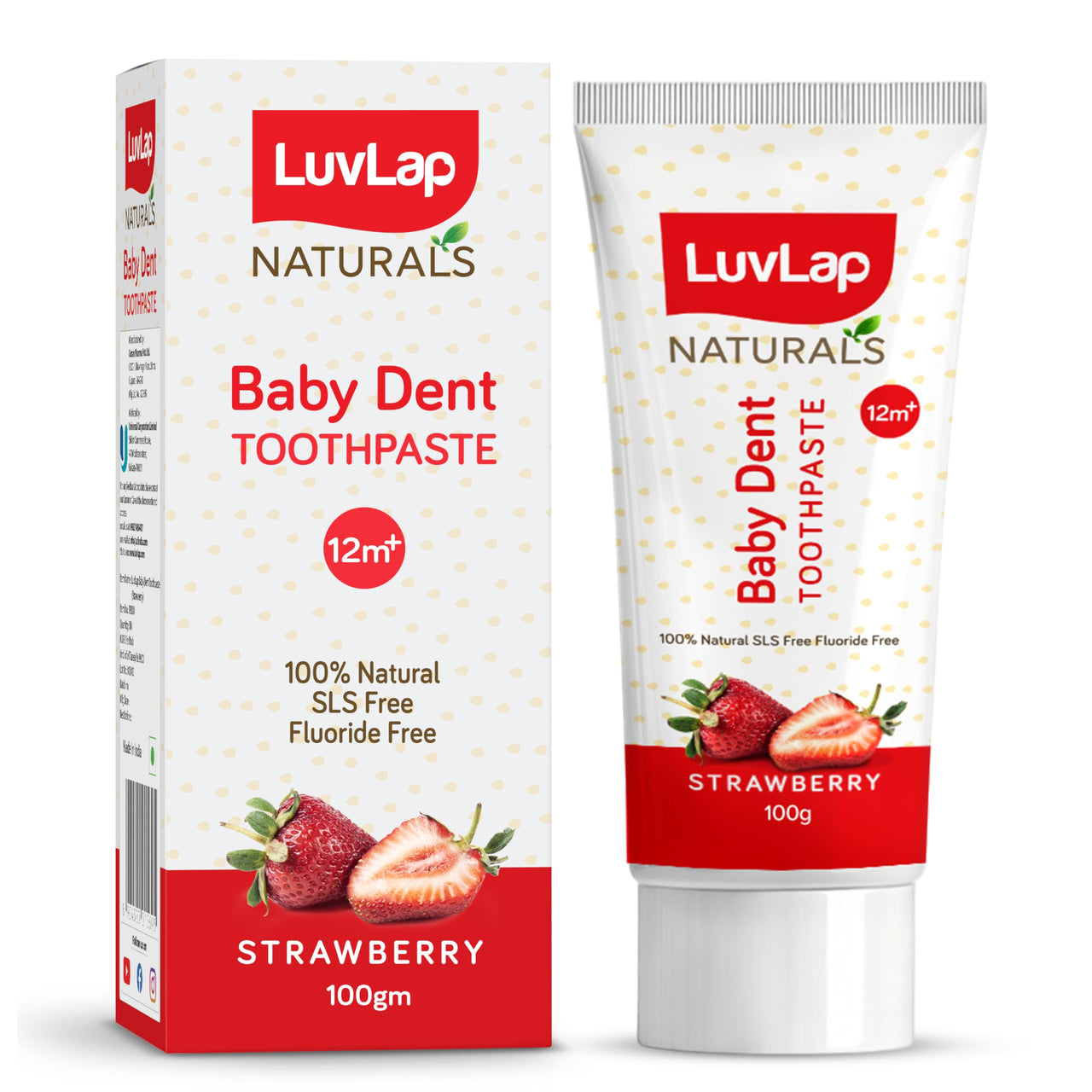 LuvLap Naturals 100% Natural Baby Toothpaste 100G,Strawberry Flavour,SLS&Fluoride Free Kids Toothpaste,Removes Plaque,Prevents Bacteria,Ensures White Teeth,Neutral Ph,12M+