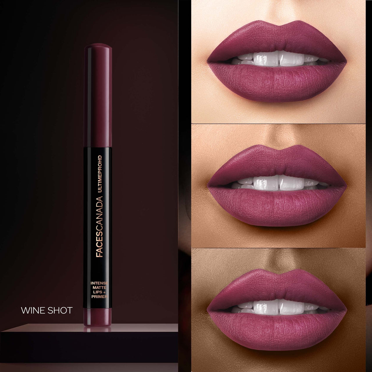 FACES CANADA Ultime Pro HD Intense Matte Lips + Primer - Wine Shot 26, 1.4g | 9HR Long Stay | Primer Infused For Flawless HD Matte Finish | Intense Color Lightweight Silky Smooth Cream Application