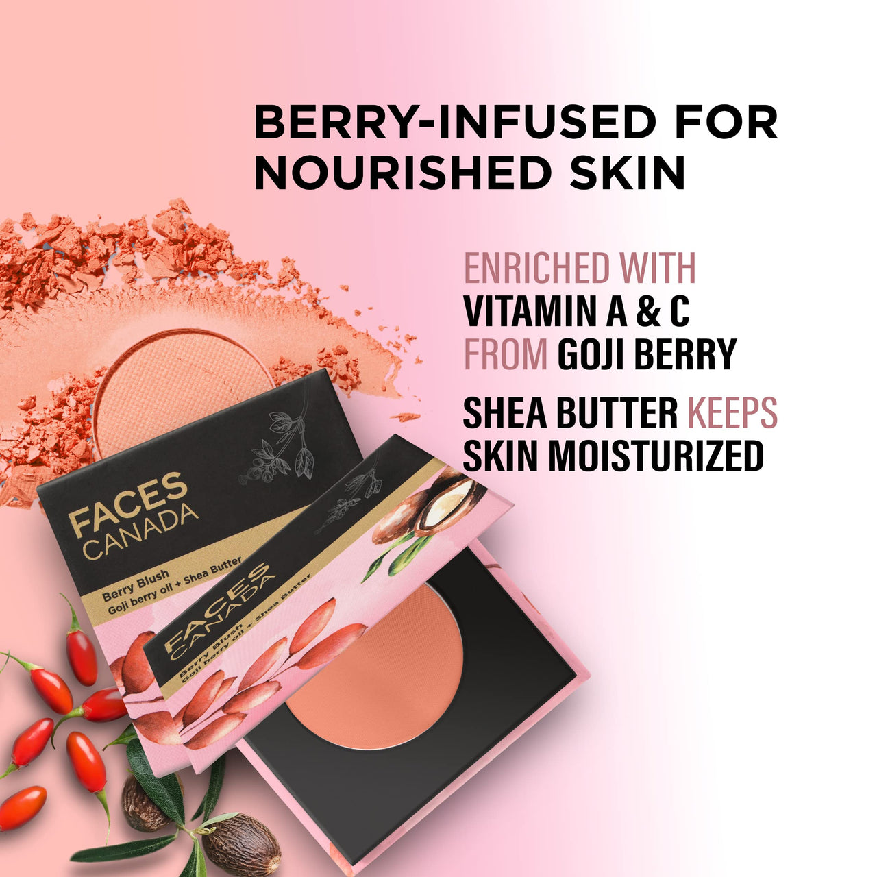 FACES CANADA Berry Blush - Love Vibes Only 03, 4g | Lightweight Long Lasting Ultra-Matte HD Finish | Silky Smooth Texture | Melts Effortlessly & Buildable | Absorbs Oil | Shea Butter | Vitamin A & C