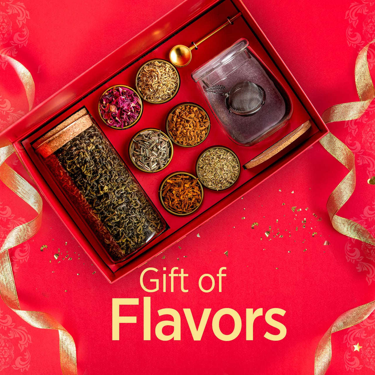 Chaayos Herbal Premium Gift Diwali Hampers | Contains Green Tea with Six natural Ingradients with Steel tea Infuser, Glass Mug & Golden Spoon for Tea & Coaster | Whole Leaf Green Tea Set | Green Tea Gift Box | Diwali Gift pack | Whole Leaf Green Tea Set |