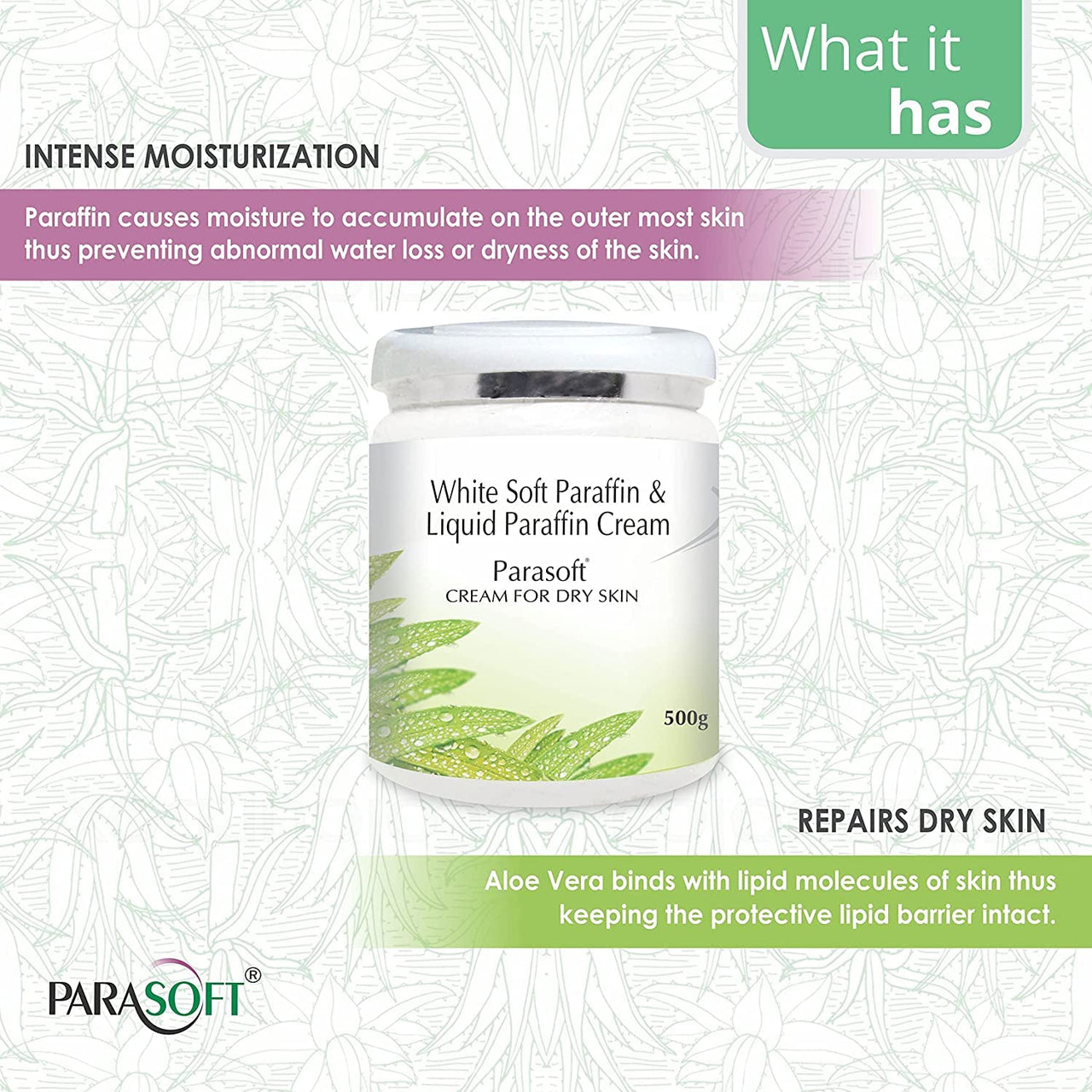 Parasoft Cream for Dry & Dehydrated Skin Intense Nourishing Cold Cream for Winter with Goodness of Aloe vera Moisturizing Cream Men & Women Quick Absorbing & Paraben Free - 500 Gm