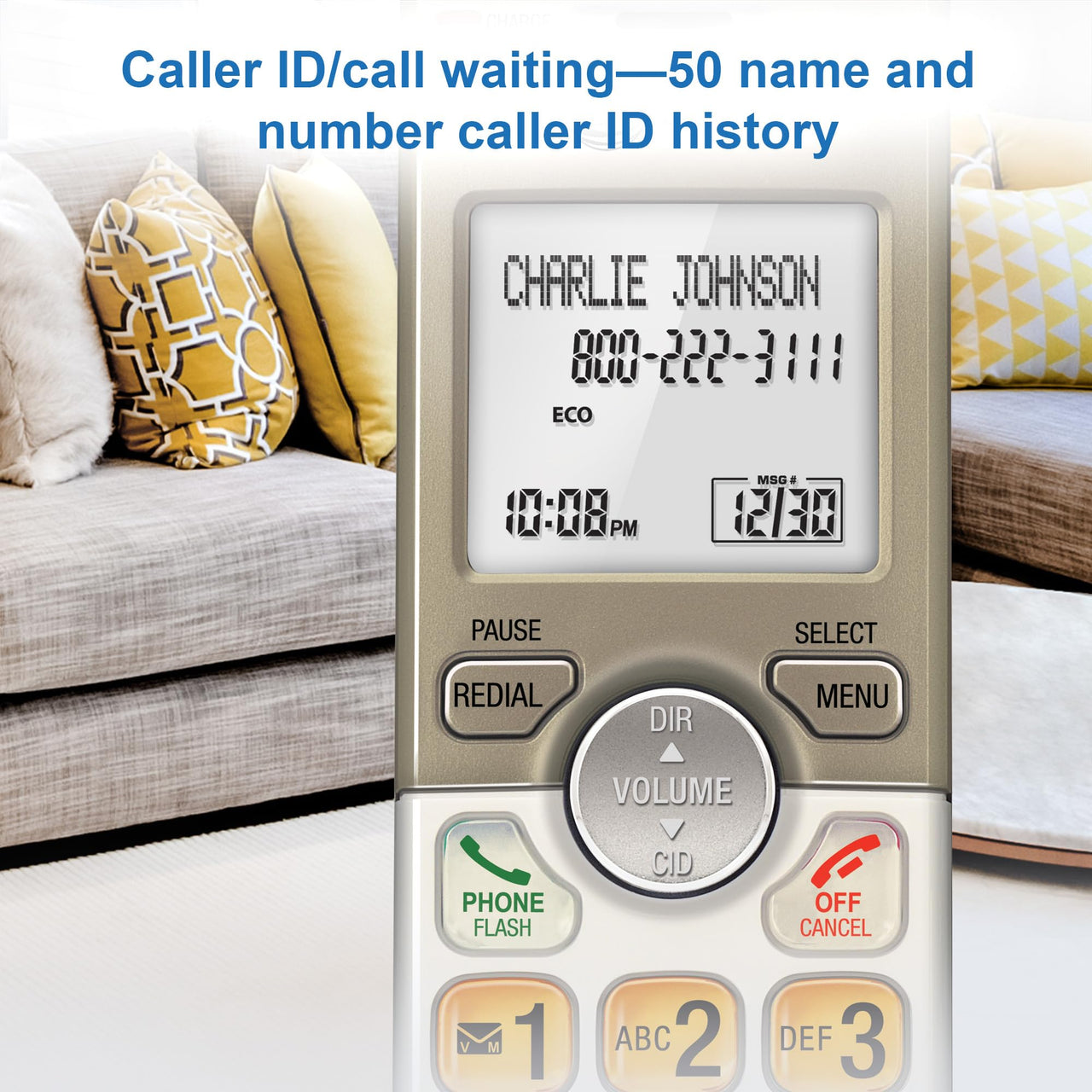 AT&T EL52113 Cordless Phone with Answering System & Extra-large Backlit Keys Light champagne 1 Handset