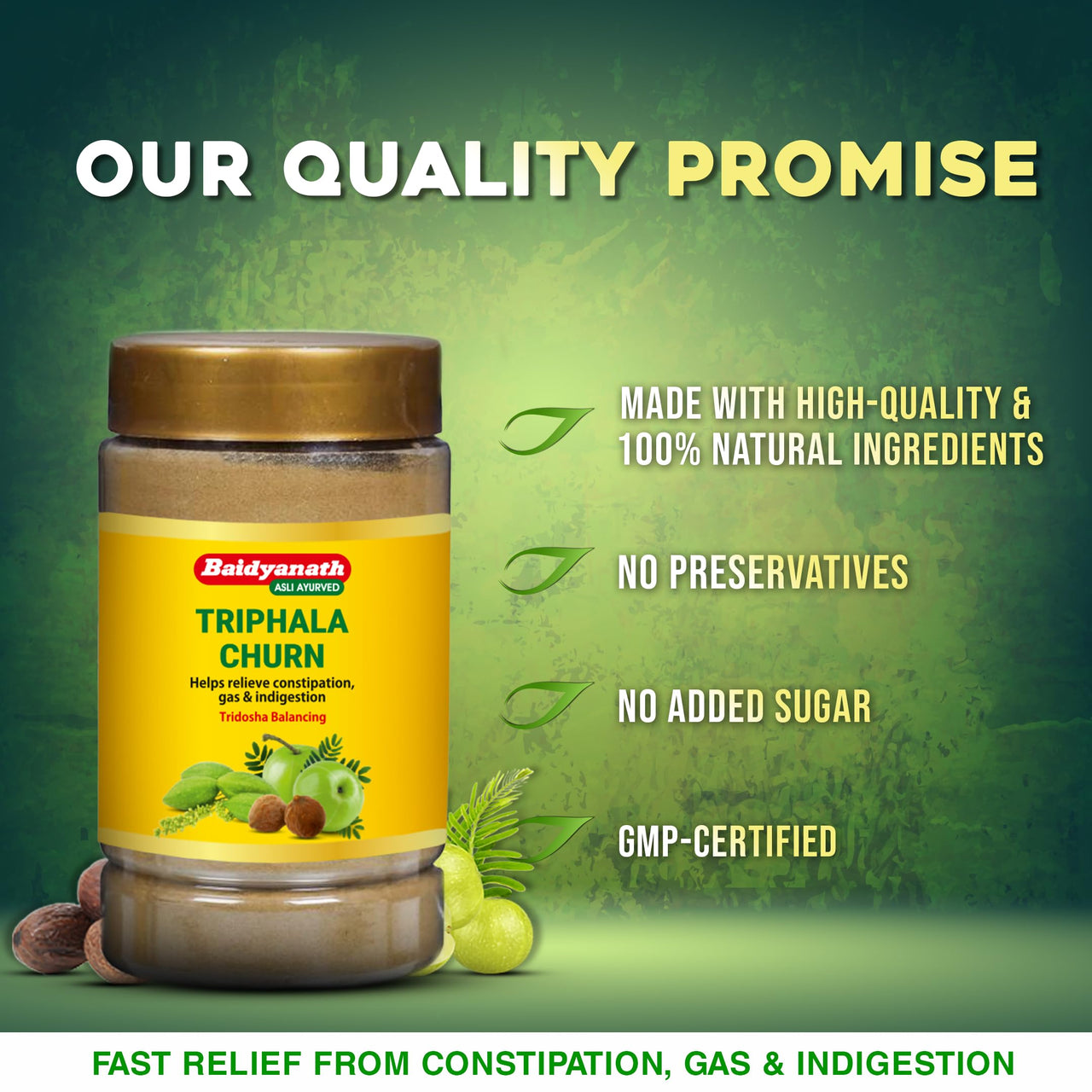 Baidyanath Asli Ayurved Triphala Churna | Helps Relieve Constipation | Quick Acidity & Gas Relief | Enriched With Amla - 500Gms (Pack Of 2)