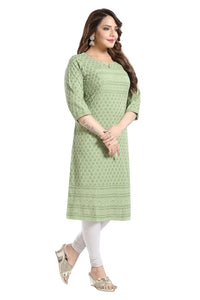 QUEEN SHIELD Women's  Knee Length Rayon Chikan-Kari KurtaKurti (QS_6631)