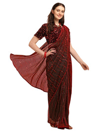 Amrutam Fab Women's  Embellished Net Pink Saree with unstitched Sequences velvet Blouse Piece