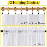 NICETOWN Kitchen Window Curtains, Rod Pocket Semi Sheer Linen Drapes Short Small Curtains Privacy Protection with Light Filtering for Bathroom/Cafe, White, W42 x 45