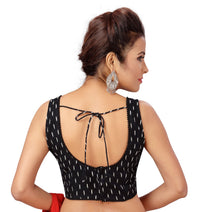 X3 Women's  Black Ikat Cotton Sleeveless Saree Blouse