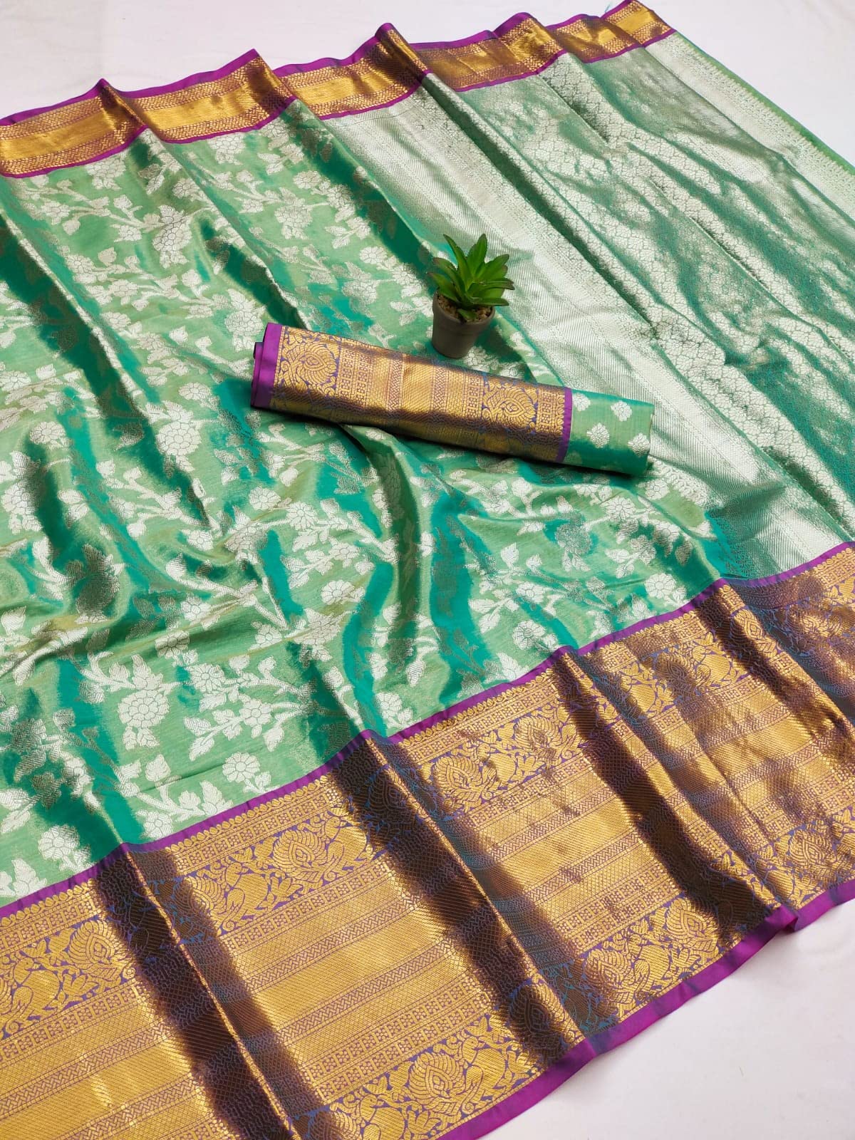 Pandadi Saree Women's  Arasi Soft Tissue Banarasi Silk Dharmavaram Pattu Saree With Unstiched Blouse Piece