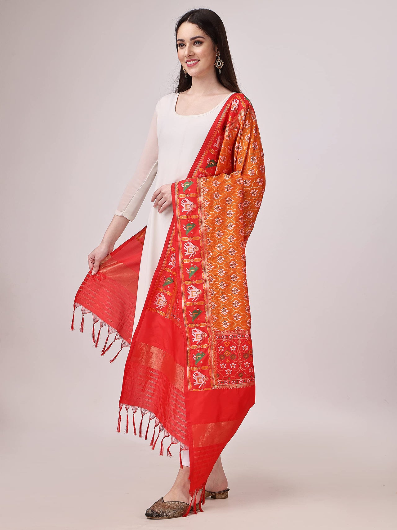 KAPAAHA Women's  Woven Silk Blend Patola Fulwadi Dupatta, Width 45 inch, Length 2.5 meter