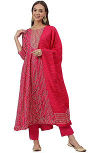 Janasya Women's  Pink Rayon A-Line Kurta with Pant And Dupatta