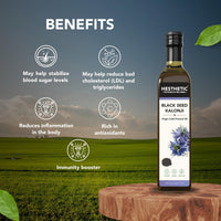 HESTHETIC Premium Edible Cold Pressed Black Seed Oil, 250ml – 100% Pure and Natural Food Grade Virgin Kalonji Oil for Salad and Cooking, High Thymoquinone, Glass Bottle