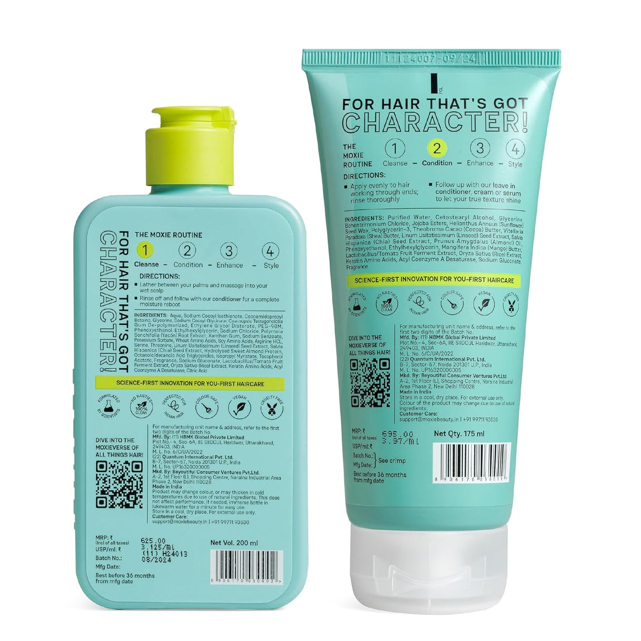Moxie Beauty Shampoo & Conditioner Combo |1.5x Stronger hair | Paraben and Sulfate-Free | Rinse & Shine Duo | Gentle Cleansing Shampoo (200ml) & Ultra Hydrating Conditioner (175ml)