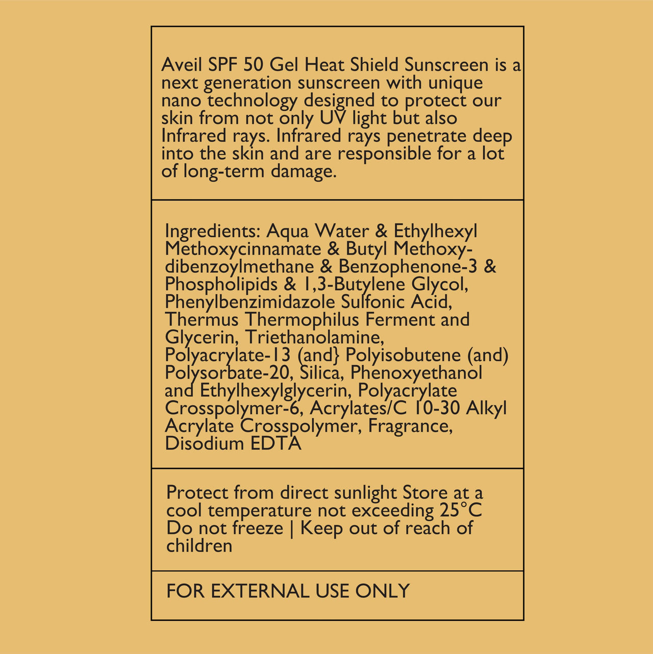AVEIL Heat Shield Gel Sunscreen SPF 50 With PA+++ | For All Skin Types | Paraben & Paraffin free | Hydrating Sunscreen | Sun Protection From UVA, UVB, IR | No White Caste | Pack of 2-50ml each