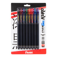 Pentel EnerGel Kuro Liquid Gel Pen, (0.7mm) Medium line, Assorted Ink, 8 Pack (BL437R1BP8M)