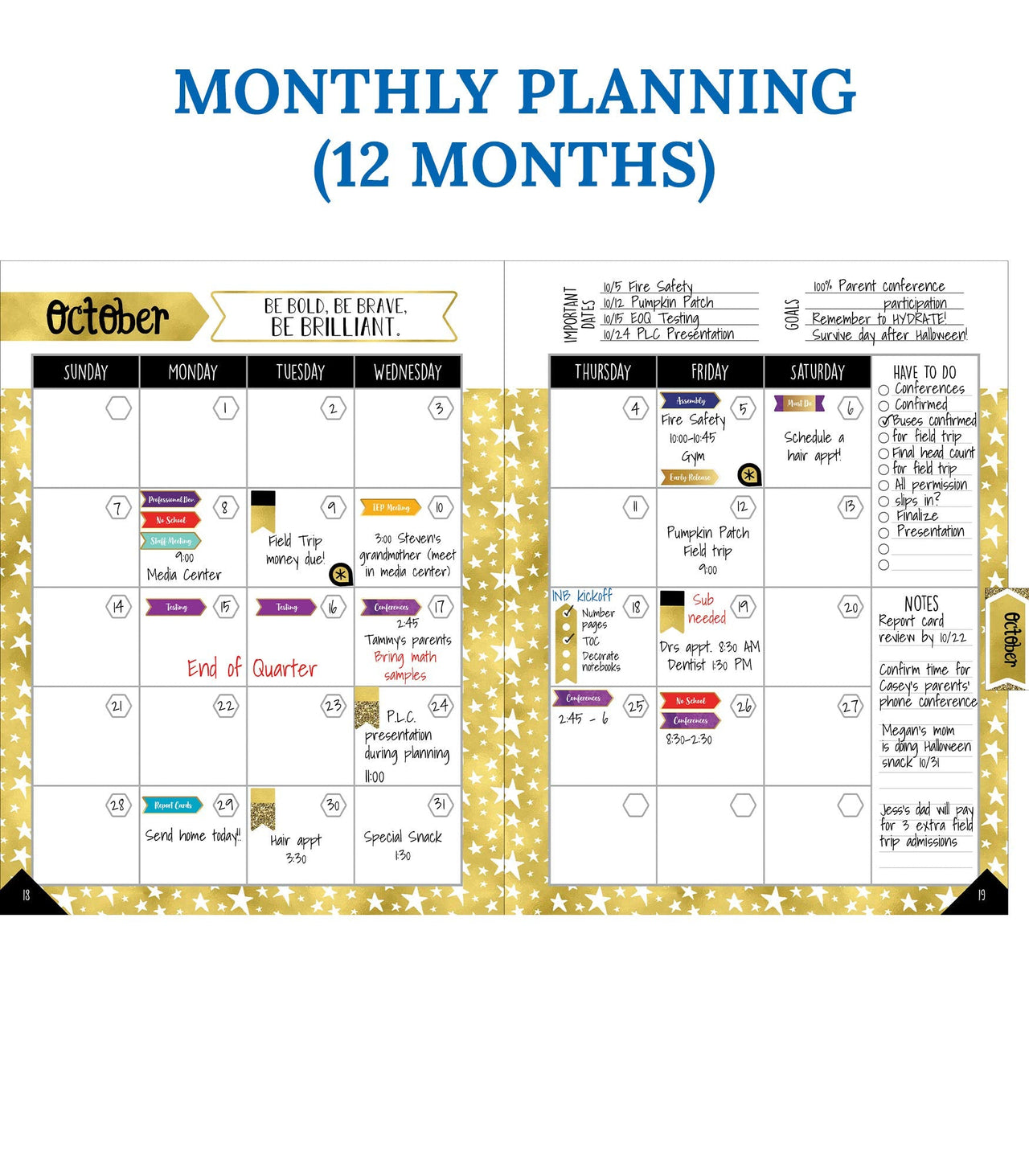 Carson Dellosa Sparkle and Shine Academic Teacher Planner—Undated Weekly/Monthly Plan Book, Lesson Planner and Record Organizer for Classroom or Homeschool (8.4" x 10.9)