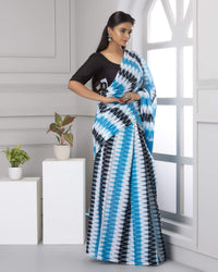 Shivanya Handicrafts Women's  Hand block printed cotton mulmul fabric saree Ikkat printed With Blouse Piece Traditional Jaipuri Print