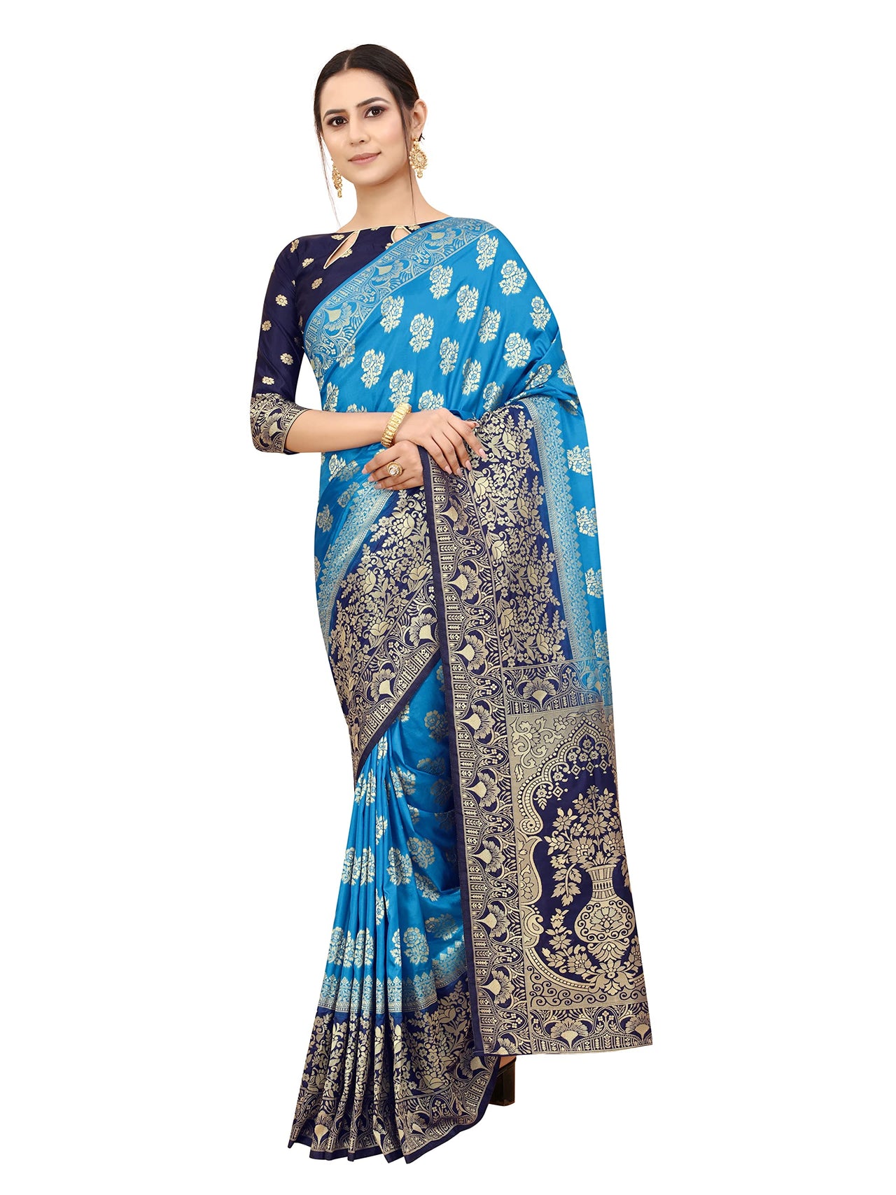 SATYAM WEAVES Women's  Banarasi Cotton Silk Saree With Blouse Piece