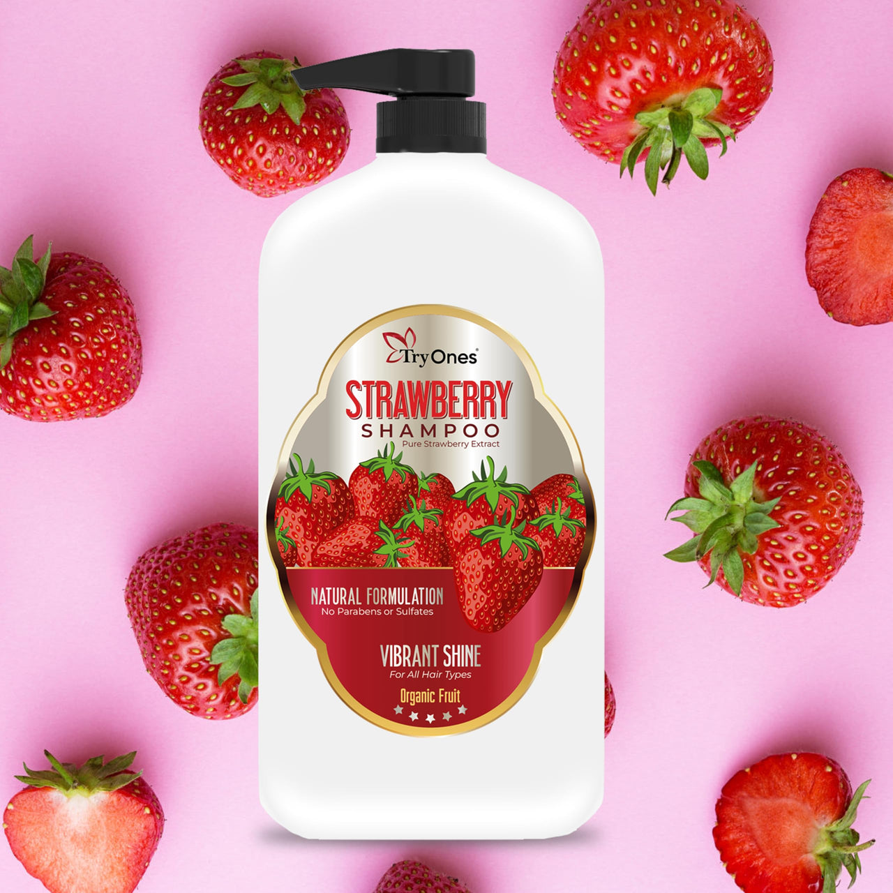 Tryones Strawberry Shampoo 1L - Natural Formulation for Vibrant Shine on All Hair Types