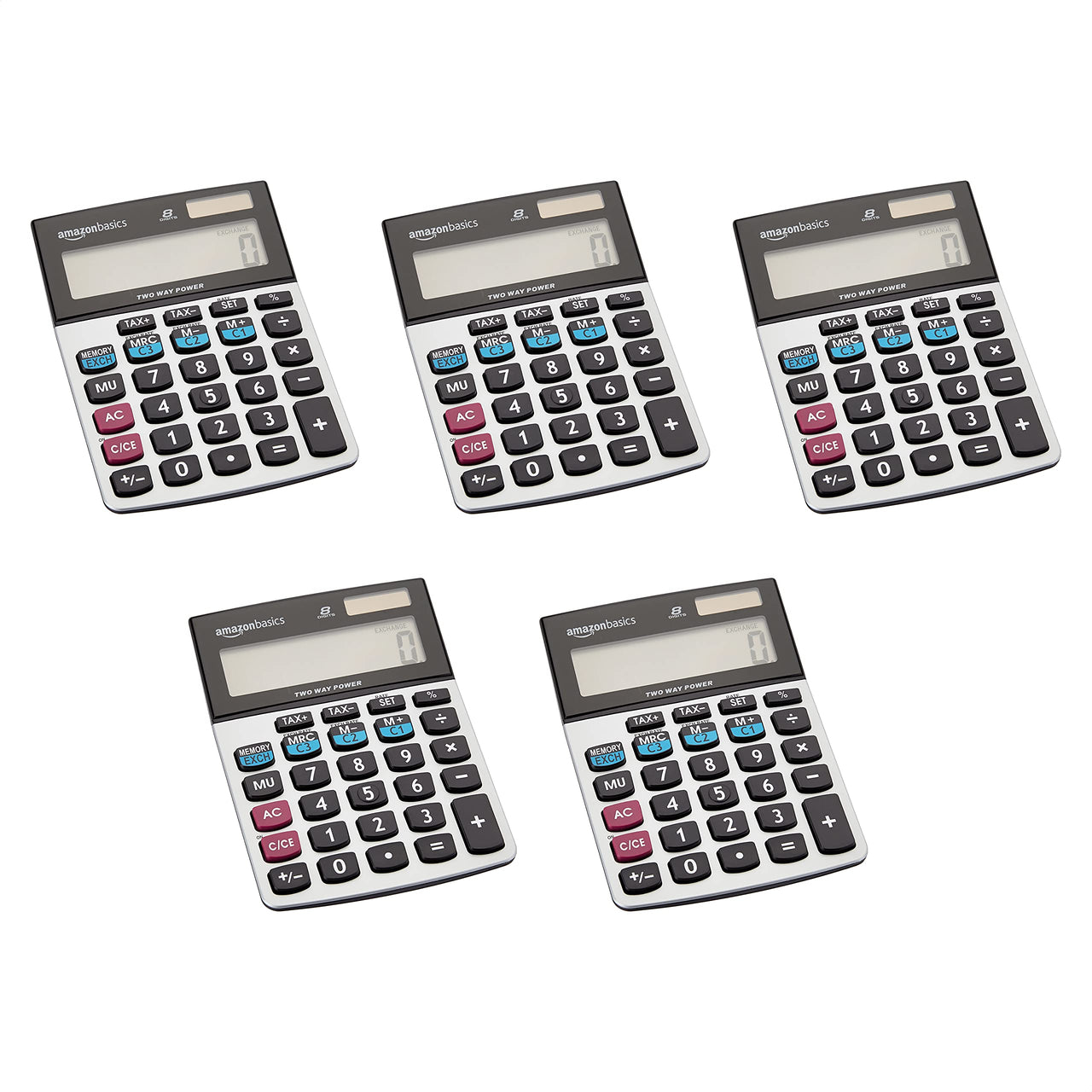 Basics LCD 8-Digit Desktop Calculator, Silver - 5 Pack