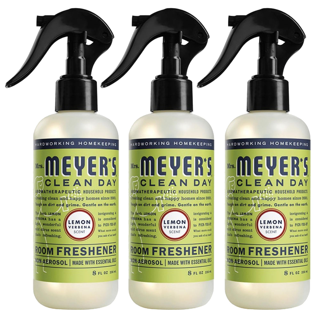 MRS. MEYER's CLEAN DAY Room and Air Freshener Spray, Non-Aerosol Spray Bottle Infused with Essential Oils, Lemon Verbena, 8 fl. oz - Pack of 3 8 Fl Oz (Pack of 3)