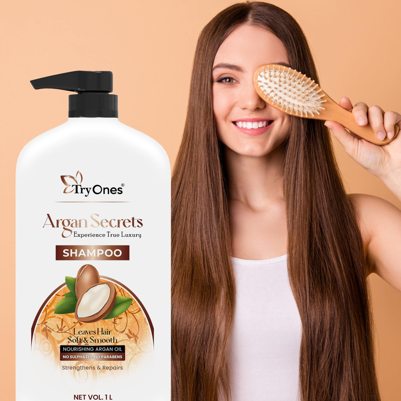 TryOnes Argan Secrets Shampoo for Dryness & Damage Control Dry Hair/Dandruff/Hair Loss/Hair Growth/Frizzy Hair - (1000ml)