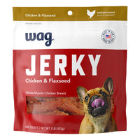 Wag Chewy Whole Muscle American Jerky Dog Treats – Chicken & Flaxseed (1 lb), Grain Free