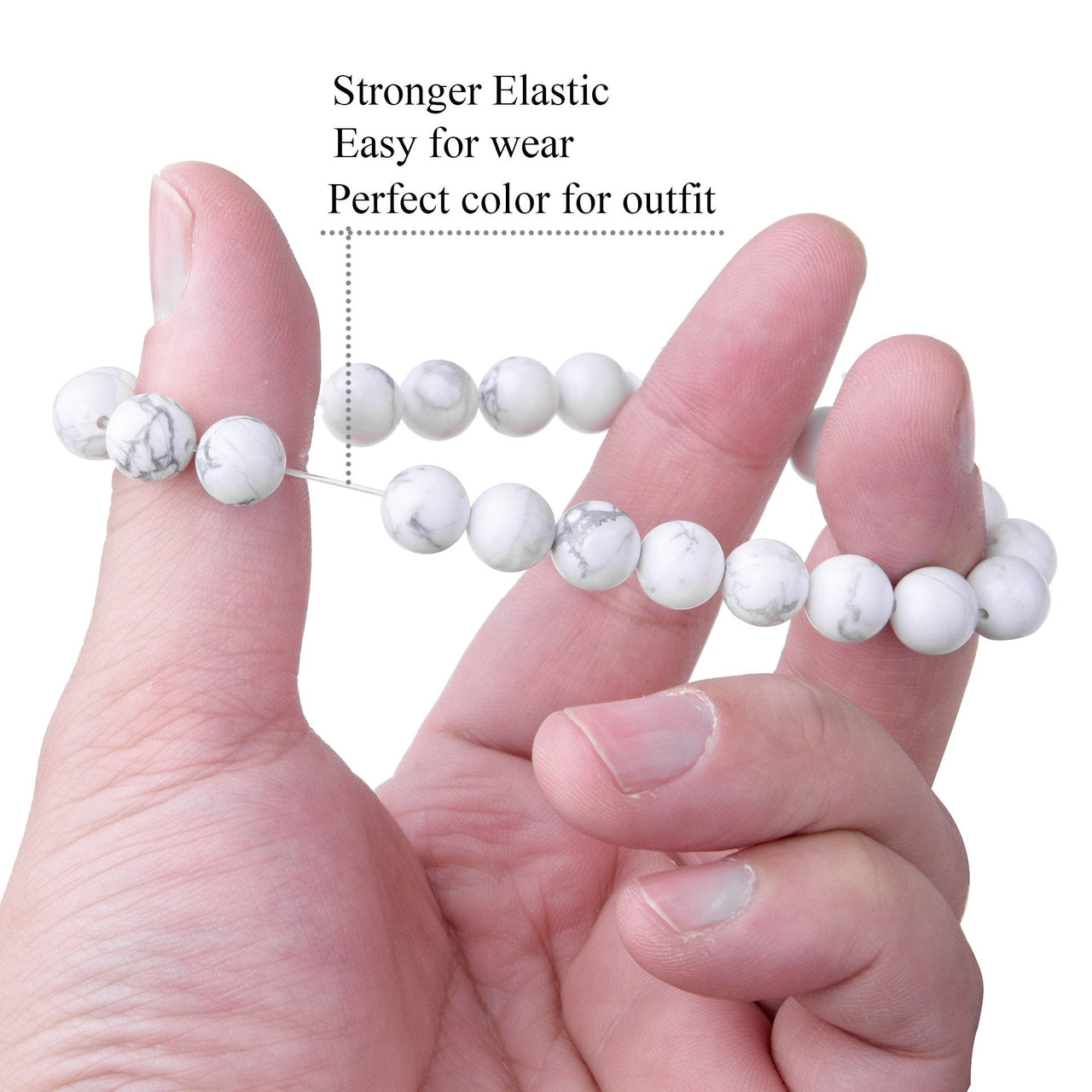 WRCXSTONE Natural 8mm Gorgeous Semi-Precious Gemstones Healing Crystal Stretch Beaded Bracelet Unisex Howlite