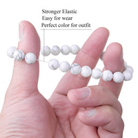 WRCXSTONE Natural 8mm Gorgeous Semi-Precious Gemstones Healing Crystal Stretch Beaded Bracelet Unisex Howlite