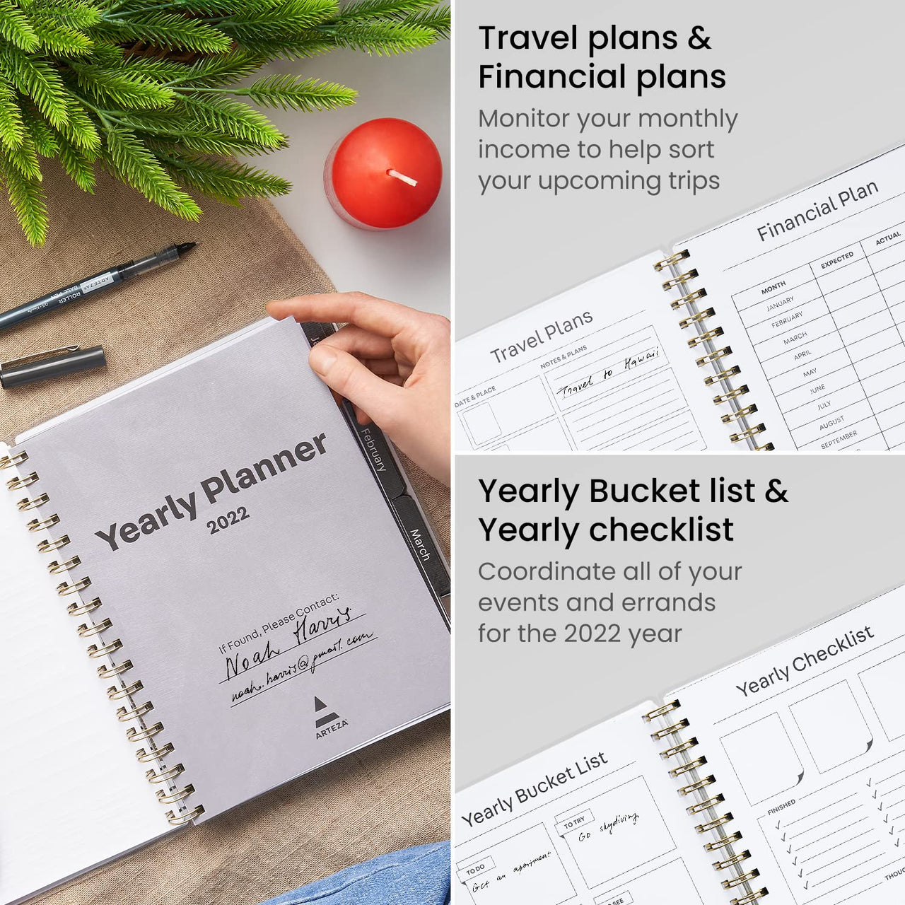 Arteza 2022 Monthly Planner, 205 Inner Pages, Black Brushstroke Design, 9.1 x 7.3 Inches – 12-Month Planner – Office Supplies to Track Plans & Stay Productive Black Cover