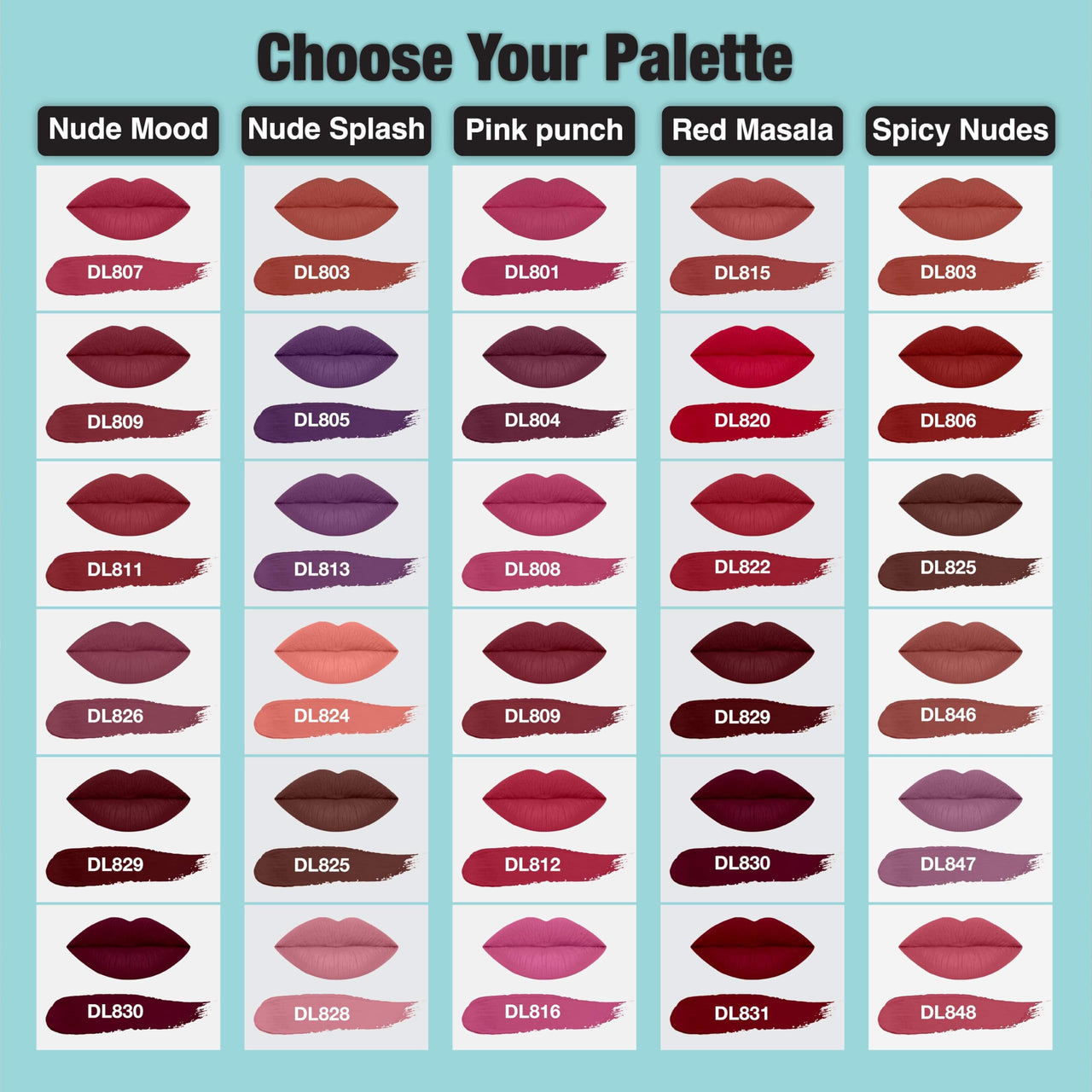 Dazller Lip Colour Lipstick Combo Pack of 6|Vibrant Matte Liquid Lipstick for Women|Long Stay|Smudge-Proof|Non-Transfer|Spicy Nudes|21.6g