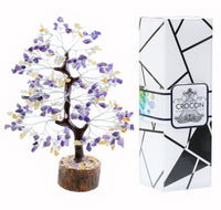 Amethyst & Citrine Crystal Tree of Life - Chakra Tree for Positive Energy, Handmade Gemstone Tree - Feng Shui Decor, Good Luck Money Tree Bonsai - Healing Crystals, Decoration Ornament, Spiritual Gift Amethyst + Citrine (Silver Wire)
