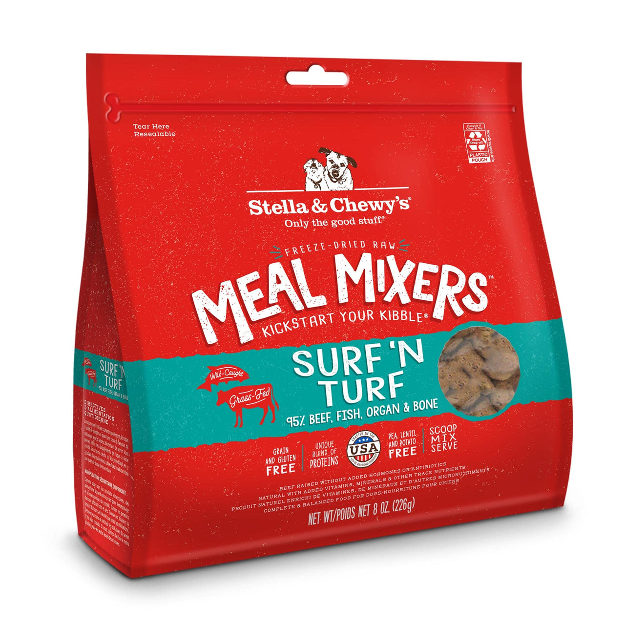 Stella & Chewy's  Freeze Dried Raw Surf & Turf Meal Mixer – Dog Food Topper for Small & Large Breeds – Grain Free, Protein Rich Recipe – 8 oz Bag Salmon & Beef 8 Ounce (Pack of 1)