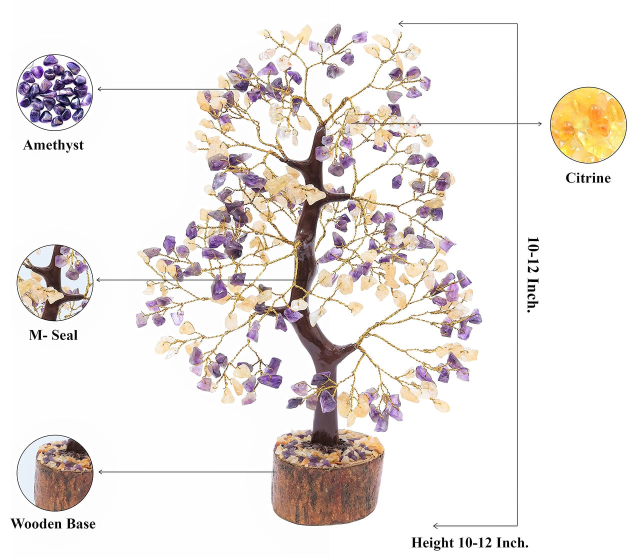 Amethyst & Citrine Crystal Tree of Life - Chakra Tree of Life, Handmade Gemstone Tree, Feng Shui Tree, Crystal Decoration, Money Tree, Spiritual Gift, Healing Crystal Tree, Gem Tree, Chakra Decor Citrine & Amethyst (Golden Wire)
