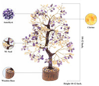 Amethyst & Citrine Crystal Tree of Life - Chakra Tree of Life, Handmade Gemstone Tree, Feng Shui Tree, Crystal Decoration, Money Tree, Spiritual Gift, Healing Crystal Tree, Gem Tree, Chakra Decor Citrine & Amethyst (Golden Wire)
